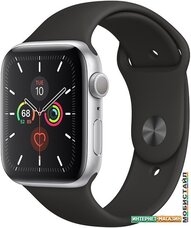 Умные часы Apple Watch Series 5 44 мм (серебристый алюминий/черный спортивный)