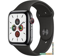 Умные часы Apple Watch Series 5 LTE 44 мм (сталь черный космос/черный спортивный)
