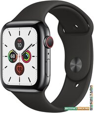 Умные часы Apple Watch Series 5 LTE 44 мм (сталь черный космос/черный спортивный)