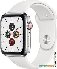 Умные часы Apple Watch Series 5 LTE 44 мм (сталь серебристый/белый спортивный)