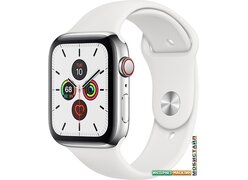 Умные часы Apple Watch Series 5 LTE 44 мм (сталь серебристый/белый спортивный)