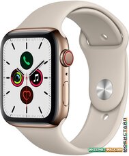 Умные часы Apple Watch Series 5 LTE 44 мм (сталь золотистый/песочный спортивный)