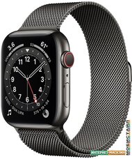 Умные часы Apple Watch Series 6 LTE 44 мм (сталь графитовый/миланский черный)