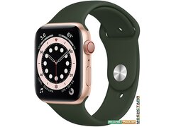 Умные часы Apple Watch Series 6 LTE 44 мм (сталь золотистый/зеленый спортивный)