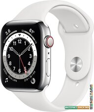 Умные часы Apple Watch Series 6 LTE 44 мм (сталь серебристый/белый спортивный)