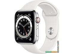 Умные часы Apple Watch Series 6 LTE 44 мм (сталь серебристый/белый спортивный)