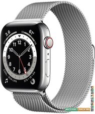 Умные часы Apple Watch Series 6 LTE 44 мм (сталь серебристый/миланский серебро)