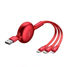 Кабель-рулетка Baseus Little Octopus 3 в 1 adjustable cable M+L+T 1.2m 3.5A красный