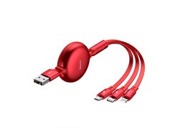 Кабель-рулетка Baseus Little Octopus 3 в 1 adjustable cable M+L+T 1.2m 3.5A красный