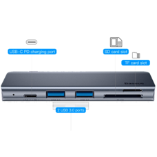 USB-концентратор Baseus Type-C to USB3.0x2/SD/TF/Type-C PD для MacBook Pro