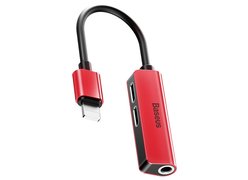 Baseus 3-in-1 iPhone Male to Dual iPhone & 3.5mm Female Adapter L52 красный