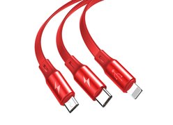 Кабель Baseus Fabric 3-in-1 Flexible Cable USB For M+L+T красный