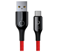 Кабель Baseus C-shaped Light Intelligent USB AM/CM 1м красный