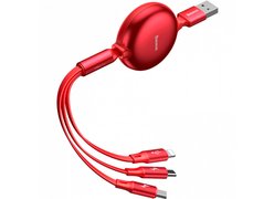 Кабель Baseus Little Octopus 3-in-1 adjustable cable USB For M+L+T 3A 1 M красный