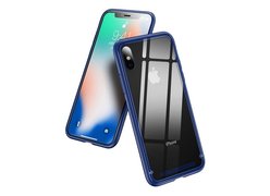 Baseus See-through glass protective case For iPhone X синий
