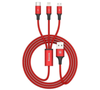 Кабель для Apple Baseus Rapid Series 3-in-1 microUSB - Dual Lightning 1.2 М красный