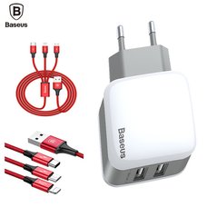 Baseus Letour Dual U Charger 3 в 1 cable(Apple+Micro+Type-C)