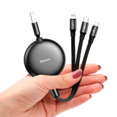 Кабель-рулетка Baseus Little Octopus 3 в 1 adjustable cable M+L+T 1.2m 3.5A черный