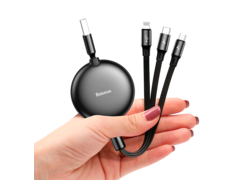 Кабель-рулетка Baseus Little Octopus 3 в 1 adjustable cable M+L+T 1.2m 3.5A черный