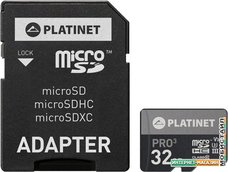 Карта памяти Platinet PMMSD32UIII 32GB + адаптер