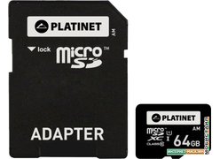 Карта памяти Platinet PMMSDX64 64GB + адаптер