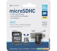 Карта памяти Platinet PMMSD32CR4 32GB + адаптер, кардридер
