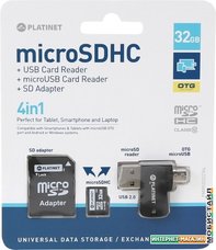 Карта памяти Platinet PMMSD32CR4 32GB + адаптер, кардридер