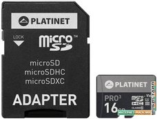 Карта памяти Platinet PMMSD16UIII 16GB + адаптер