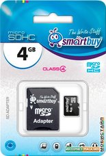Карта памяти Smart Buy microSDHC (Class 4) 4 Гб + SD адаптер (SB4GBSDCL4-01)