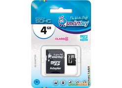 Карта памяти Smart Buy microSDHC (Class 4) 4 Гб + SD адаптер (SB4GBSDCL4-01)