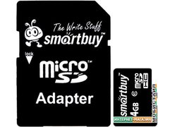 Карта памяти Smart Buy microSDHC (Class 10) 4GB + SD-адаптер (SB4GBSDCL10-01)