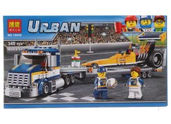 Конструктор BELA 10650 Город ʺГрузовик для перевозки драгстераʺ 345 дет.