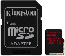 Карта памяти Kingston Canvas React SDCR/64GB microSDXC 64GB (с адаптером)