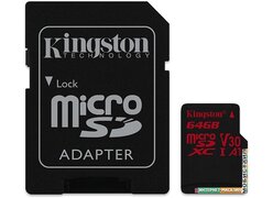 Карта памяти Kingston Canvas React SDCR/64GB microSDXC 64GB (с адаптером)