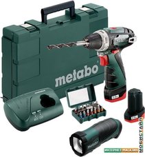 Дрель-шуруповерт Metabo PowerMaxx BS Basic Set 600080930 (с 2-мя АКБ, насадки, фонарь)